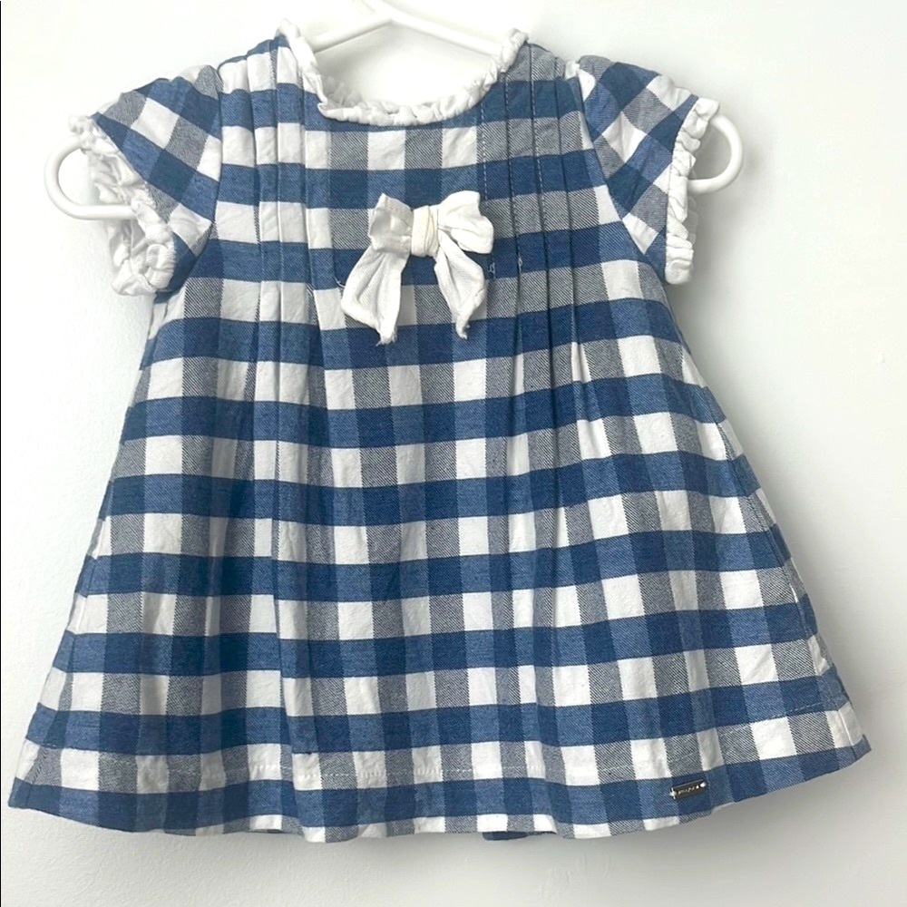 Mayoral Blue Plaid Short Sleeve Dress.  Size NB (2-4months)